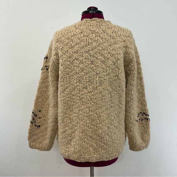 Vintage Brown Wool Chunky Knit Sweater with Rabbit Fur Patch Retro Style M/L - Picture 5 of 8